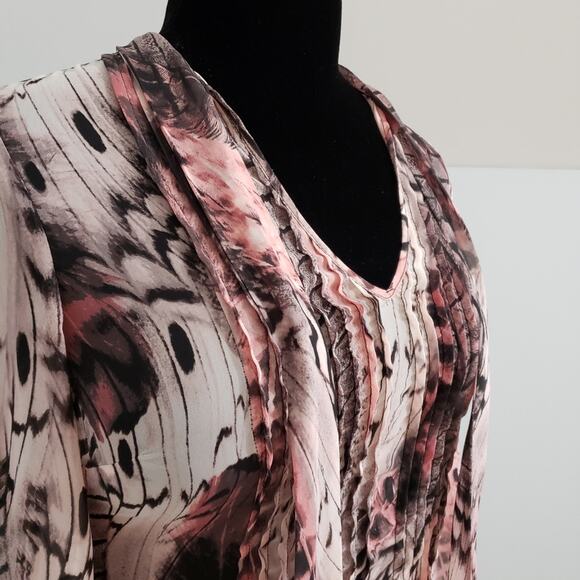 Jennifer Lopez Abstract Pintuck Chiffon Tie Blouse - Picture 9 of 13